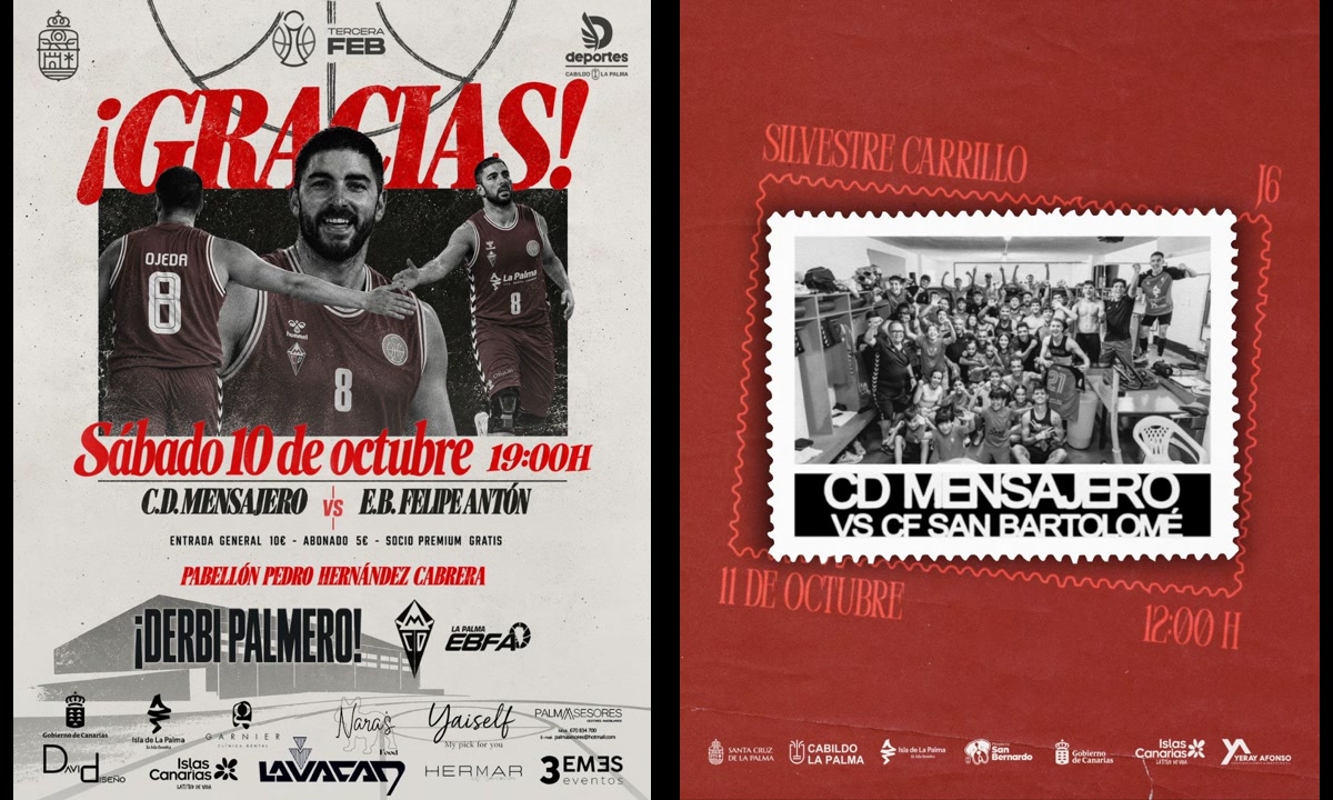Composición de los carteles del derbi de baloncesto y del partido de fútbol del fin de semana